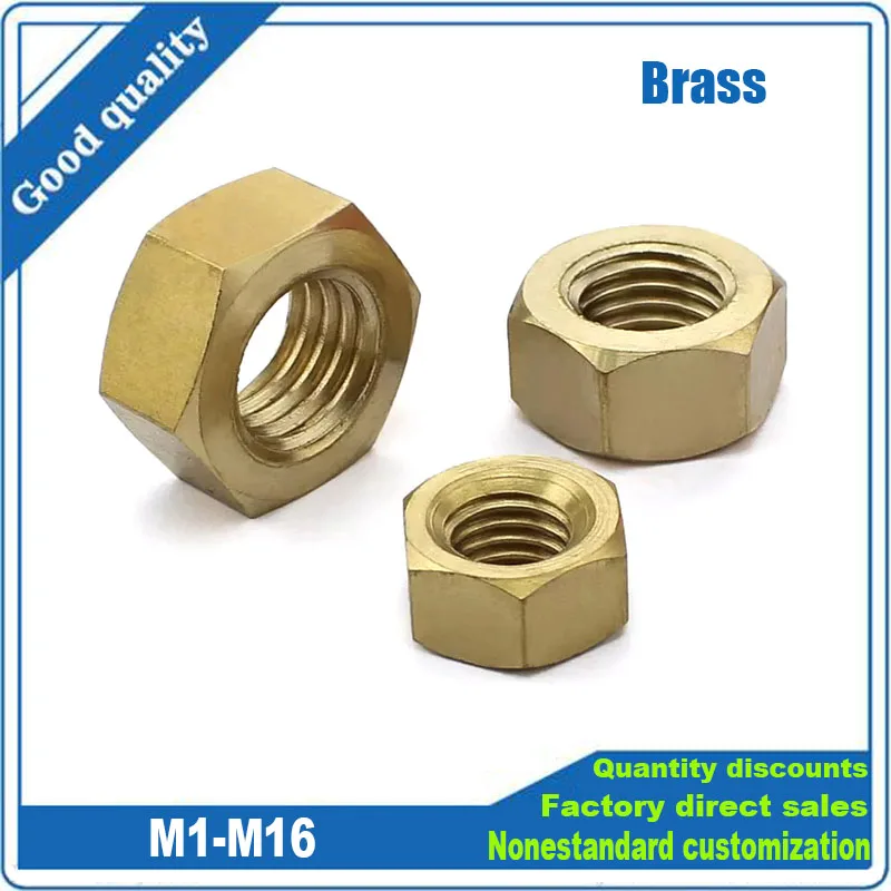 2/10/20/50/50pcs DIN934 Solid Brass Copper Hex Hexagon Nut for M1 M1.2 M1.4 M1.6 M2 M2.5 M3 M4 M5 M6 M8M10 M12 M14M16 Screw Bolt
