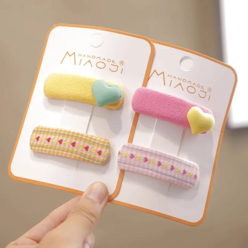 Hair Clip Kids Girls Fabric Heart BB Clip Cute Bangs Side Back Head Daily Wear Lightweight Small Colorful Premium Versatile