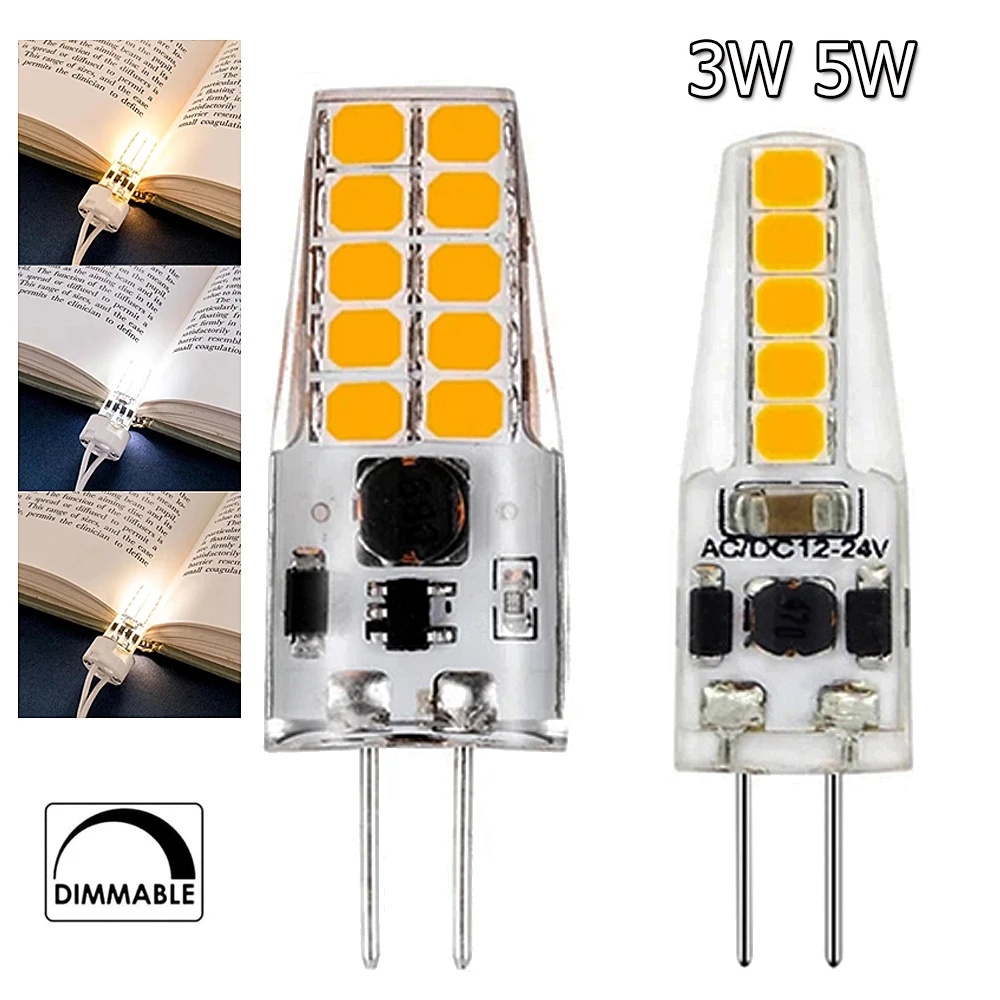 5 Pcs Dimmable G4 Led Light Bulbs Lamp White 12V-24V Decoration Warm 360 2835 40W 3W Lamparas Silicone Day 5W Bulb 6000K Living