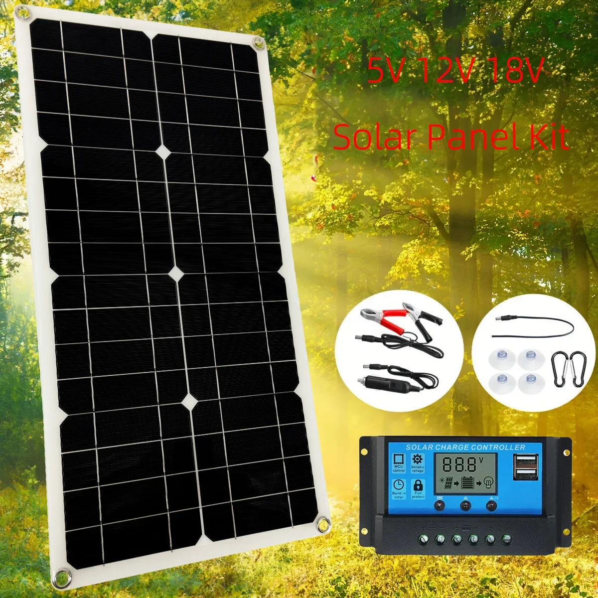 Single Crystal Solar Photovoltaic Panels, 25W2*4, Type-C, New Interface, 5 12 18V Power Supply