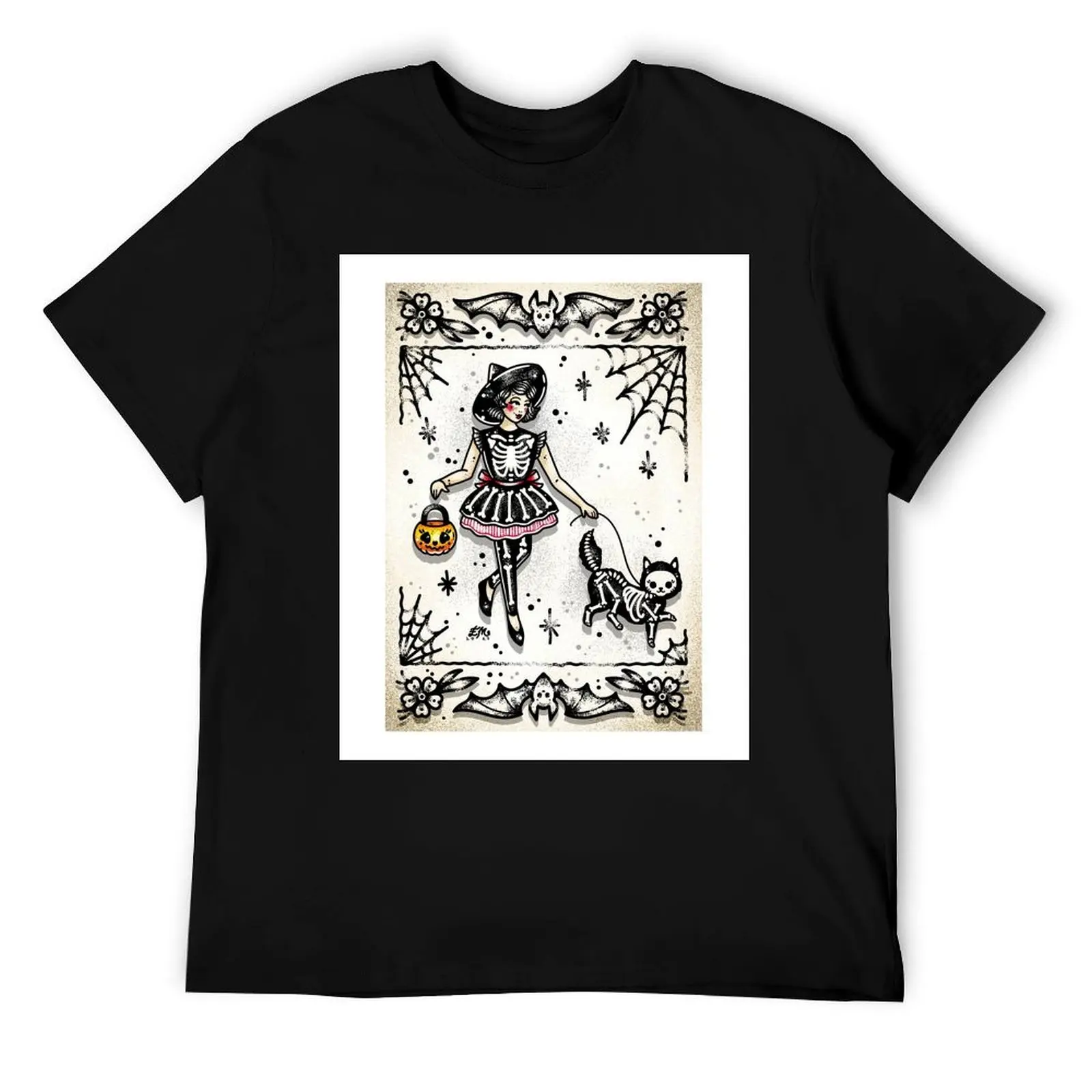 

Walking Jellybean Halloween Black Cat Traditional Tattoo Flash T-Shirt t shirts with prints t shirt for man T-Shirt