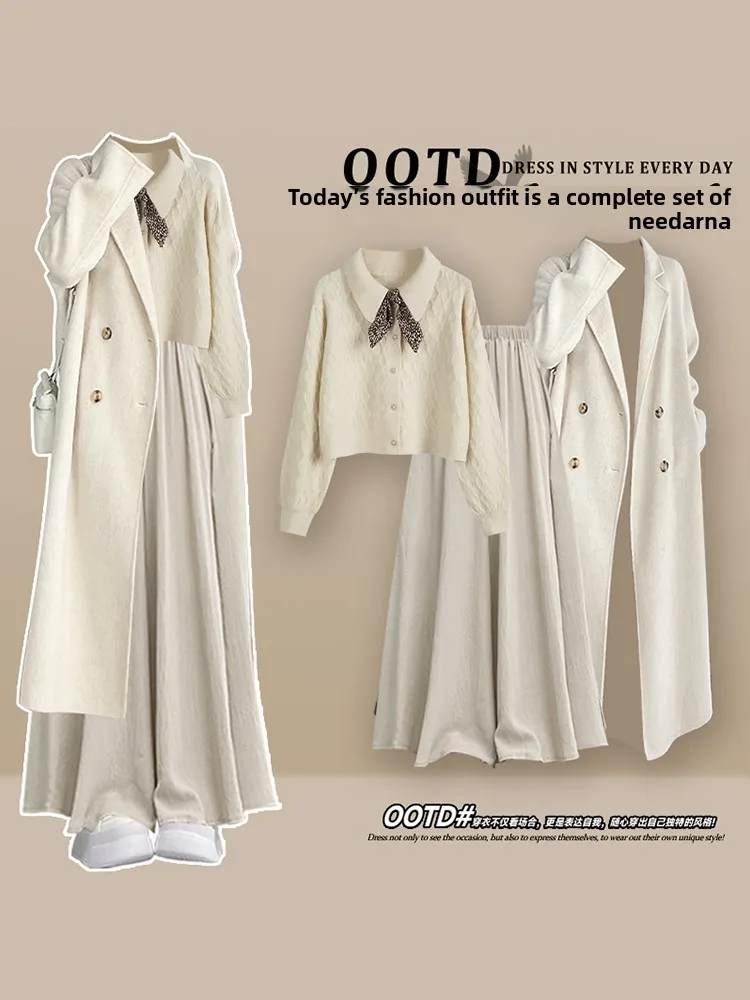 Automne grande taille femmes Yadan Sle tricoté Dr ensemble avec pull jupe à carreaux t-shirt pièce costume décontracté taille haute a-li...