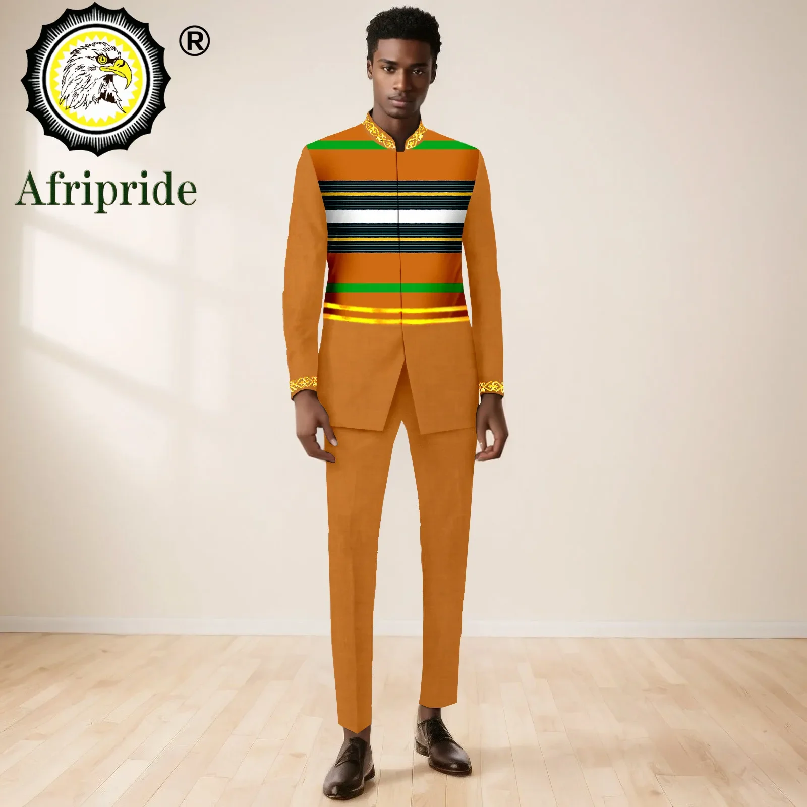 African Suits for Men Slim Fit Embroidery Single Breasted Full Sleeve Printed Blazer and Pants Set Formal Outfits 2416054