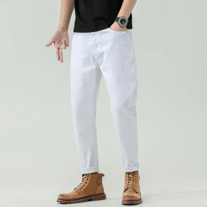 Summer White Jeans Men's Slim Stretch Casual Denim Leggings Plus Size 46 48 Trousers Male cowboy Colthing Bottoms