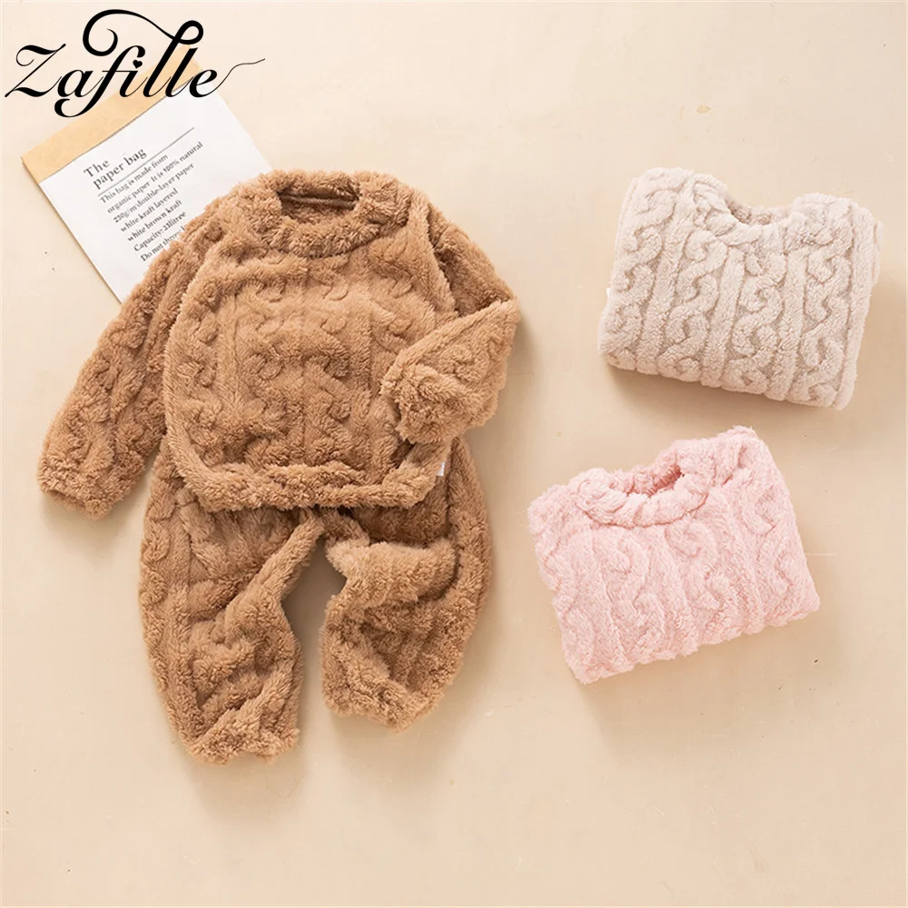 

ZAFILLE Warm Sleepwear For Girls Clothing Set Solid Baby Clothes Winter Thicken Children Home Wear Casual Men's Baby Outfits