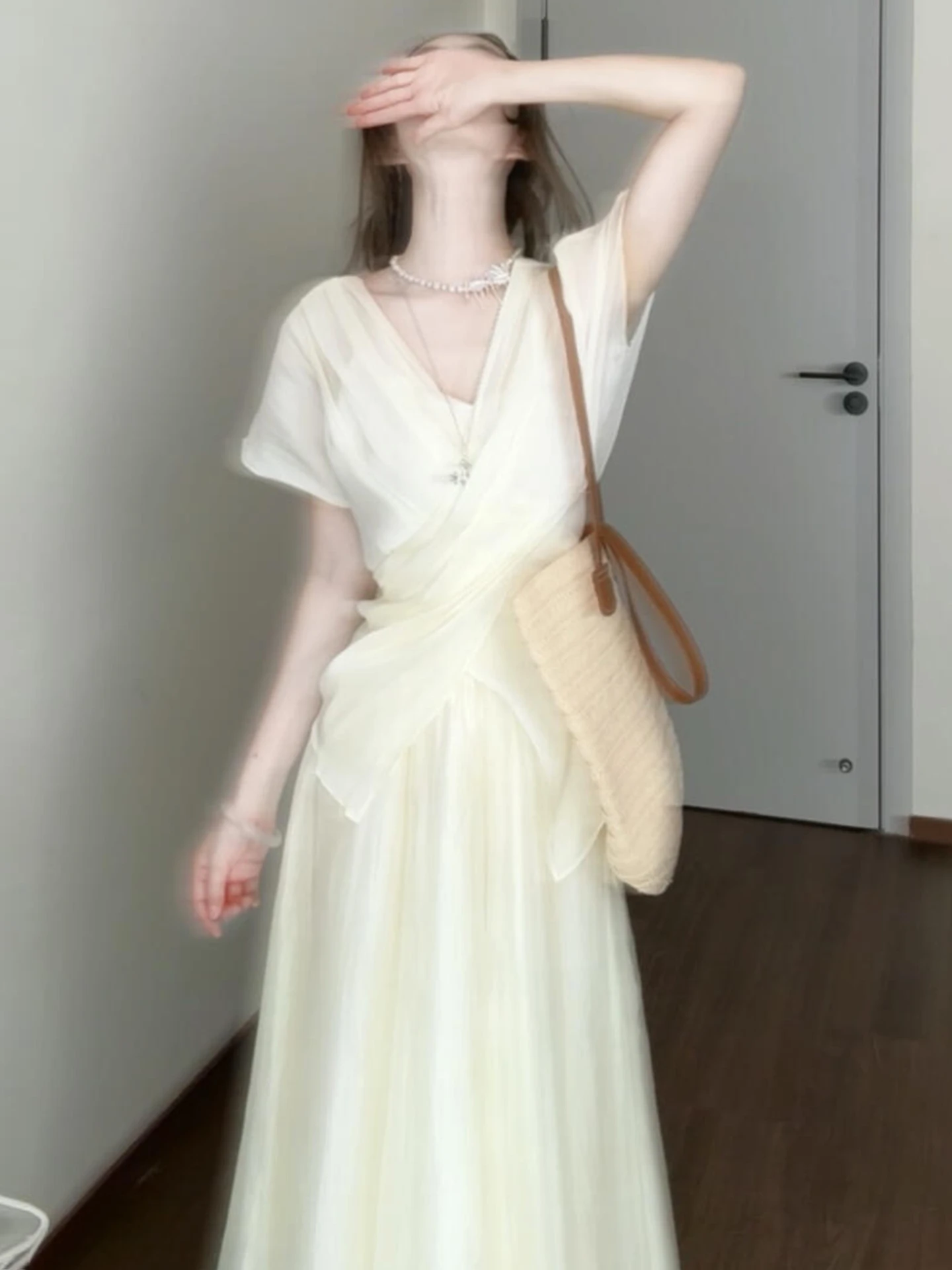 Falda acampanada de cintura alta para mujer, suave y cómoda, V-Ne Svel Long Dr, Sle, Faion coreano, novedad de verano, primavera