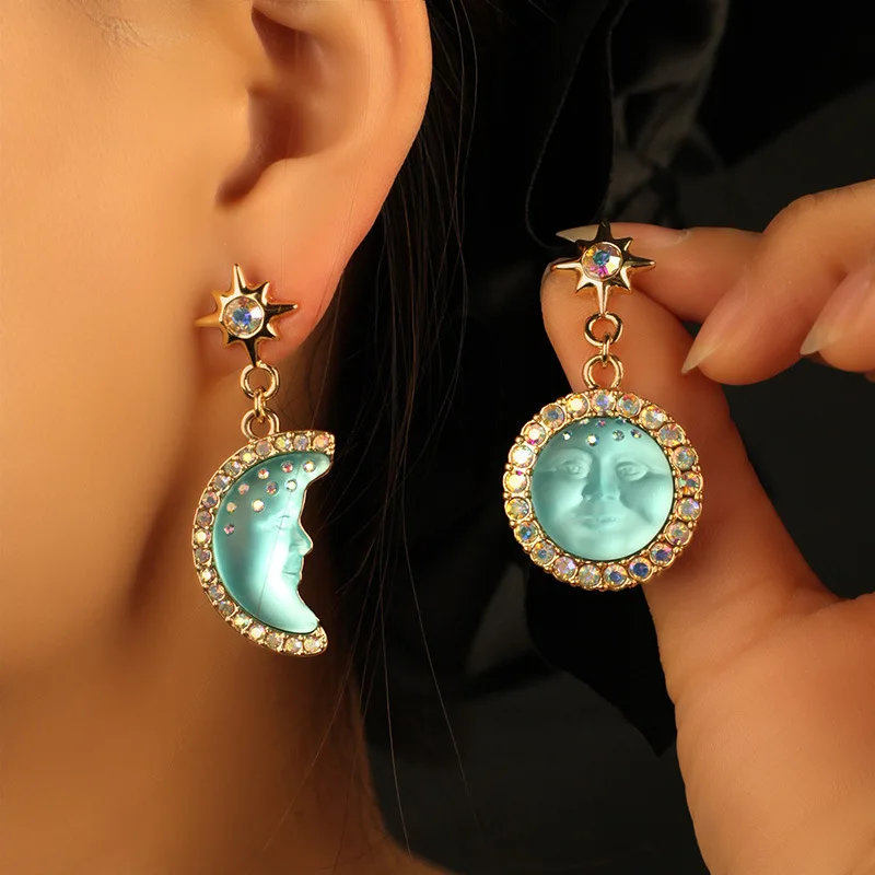 

Chakra Balancing Bohemian Earrings – Sun Moon Asymmetric Design with Moonstone for Crown Chakra Activation & Divine Light