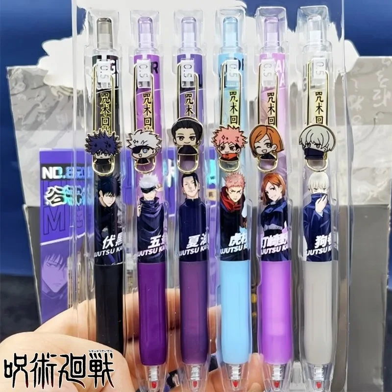 6 قطعة Jujutsu Kaisen جل أقلام أسود 0.5 مللي متر أنيمي جوجو ساتورو الصحافة القلم طالب القرطاسية الكرتون الكتابة امتحان اللوازم المدرسية #1