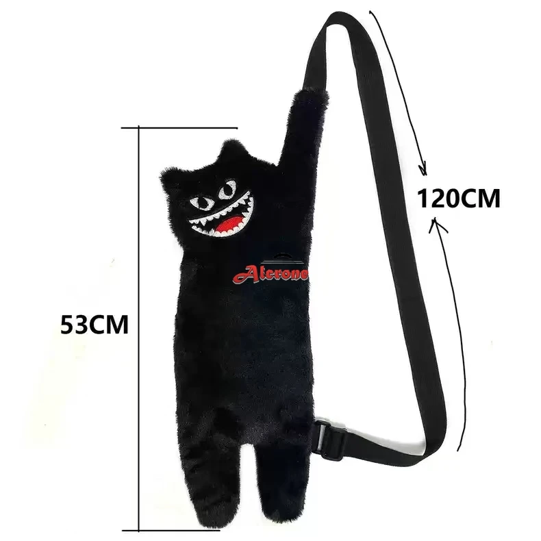 Defiant Smile Cat Bag Plush Sling Bag Waving Cat Raw Style Puss Cosplay Grin Cat Crossbody Bag Messenger bag Multi Purpose