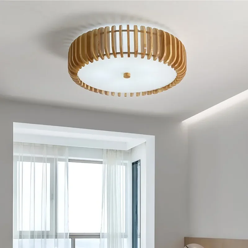 

Japanese Wood Ceiling Lamp LED round lamp for Living Room Restaurant Bedroom office wabi sabi lamp Indoor decor balcony lamp