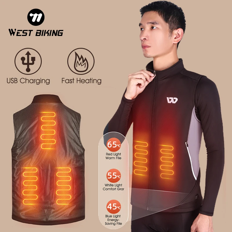 WEST BIKING Heated Vest Men Winter Warm Electric Thermal Waistcoat Fishing  Hiking Outdoor Camping Infrared USB Heated Vest Coat