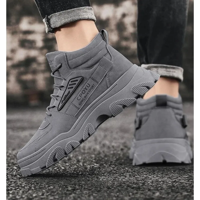 

2026 Autumn Men's Waterproof High Top Hiking Boots Non-slip Work Shoes Thick Sole Footwear