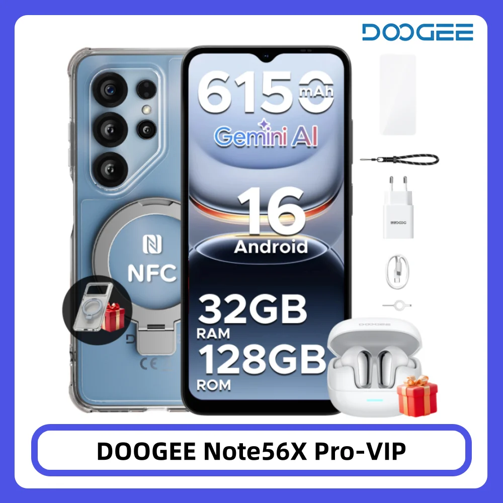 Smartfon Android DOOGEE Note56X Pro, ekran 16 cali, bateria 6150 mAh, 32 GB RAM (4 + 28), 128 GB ROM, kompatybilny z Google Pay, Widevine L1 — Zdjęcie 2 z 3