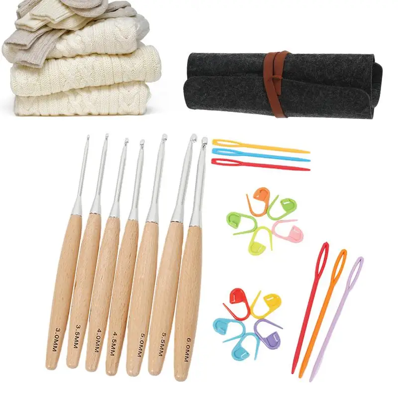 Wood Knitting Needles Set Crochet Hooks Set Embroidery Needle Wooden Knitting Crochet Needles Crochet Kit