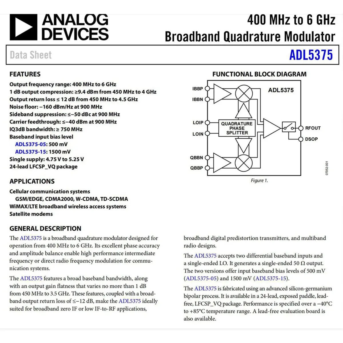 A72U ADL5375 IQ Modulation Module Orthogonal Modulator Mixer 6GHz Bandwidth with LO Balun