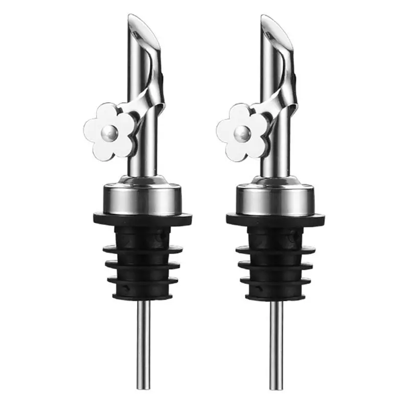 A98E-2Pack Stainless Steel Oil Pour Spouts, Replacement Bottle Pourers Oil Spout Liquor Pourers Auto Flip Feature Durable Silver