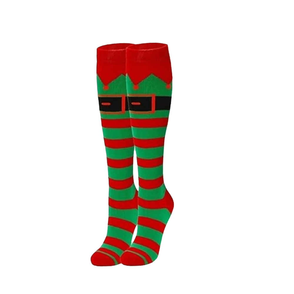 Soft Warm Striped Knee High Socks Xmas Gifts Holiday Elf Cosplay Socks Performance Stretchy Knee High Stockings Fashion