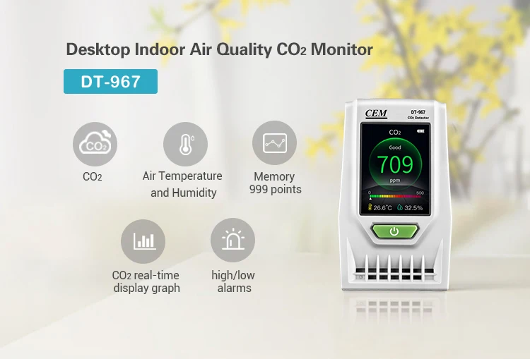 CEM DT-967  Desktop CO2 Meter CE Marking Monitor Carbon Dioxide Detector CO2 with Temperature and Humidity Measurement