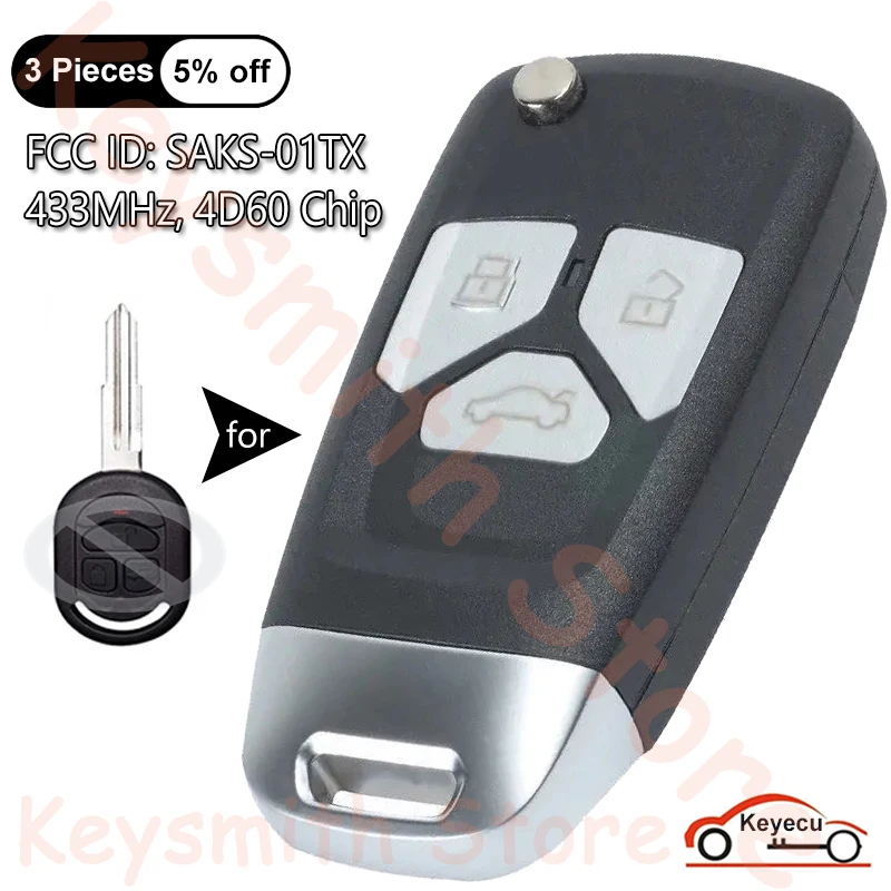 

KEYECU 3 Buttons 433.92MHz 4D60 Chip for Chevrolet Optra Lacetti Daewoo Nubira Auto Upgraded Flip Remote Key Fob FCC# SAKS-01TX