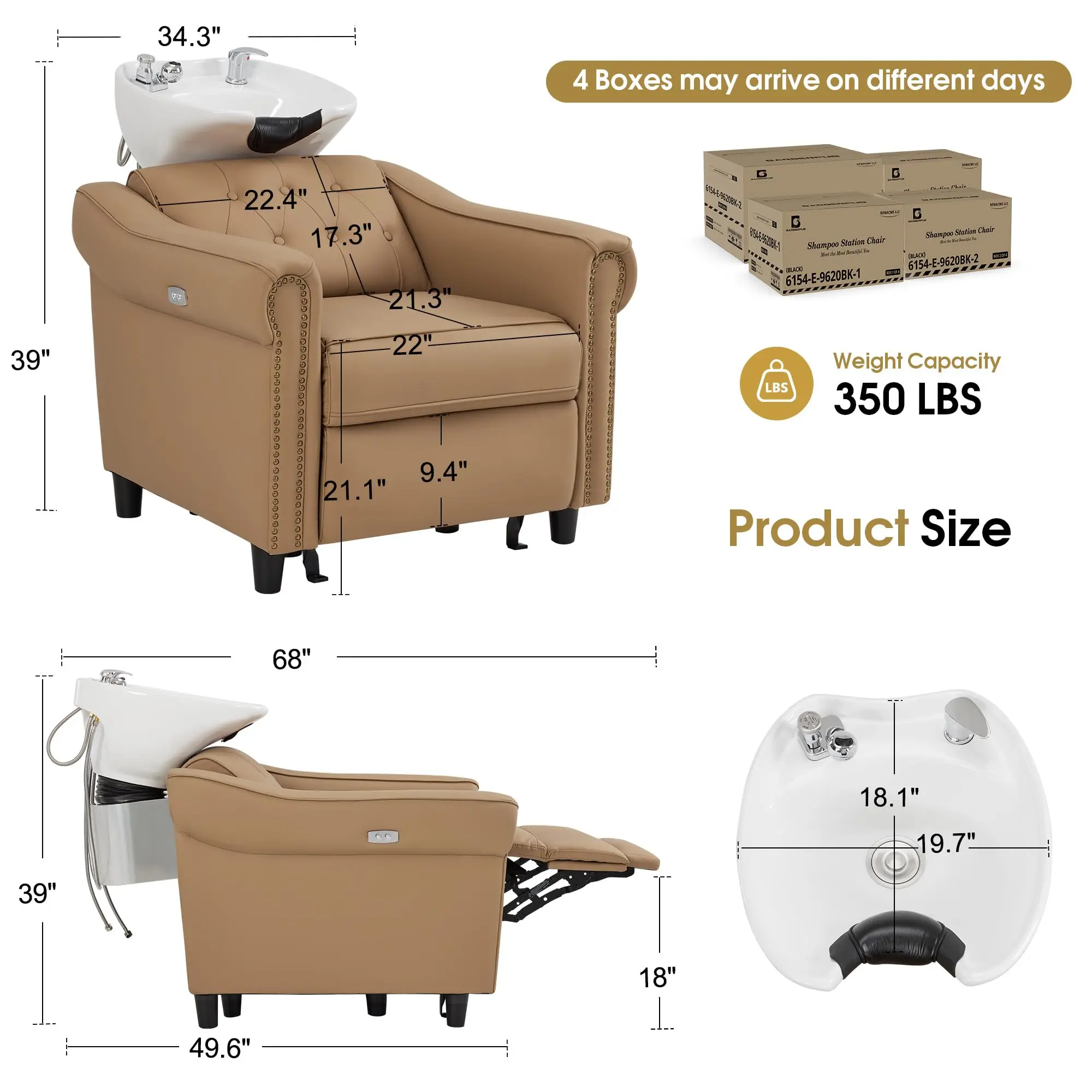 Electric Shampoo Bowl and Chair Set, Backwash Unit, 9627