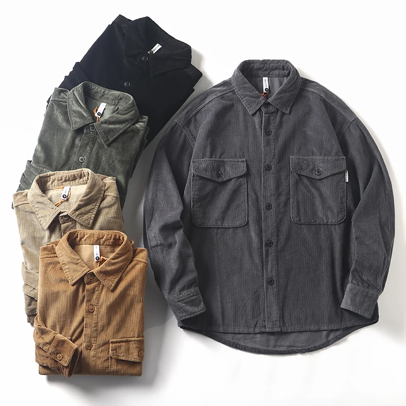 

American Casual Corduroy Work irt Long Sve Men's Faion Ins Trendy Vintage Couple Outerwear Loose Fit Youth ular