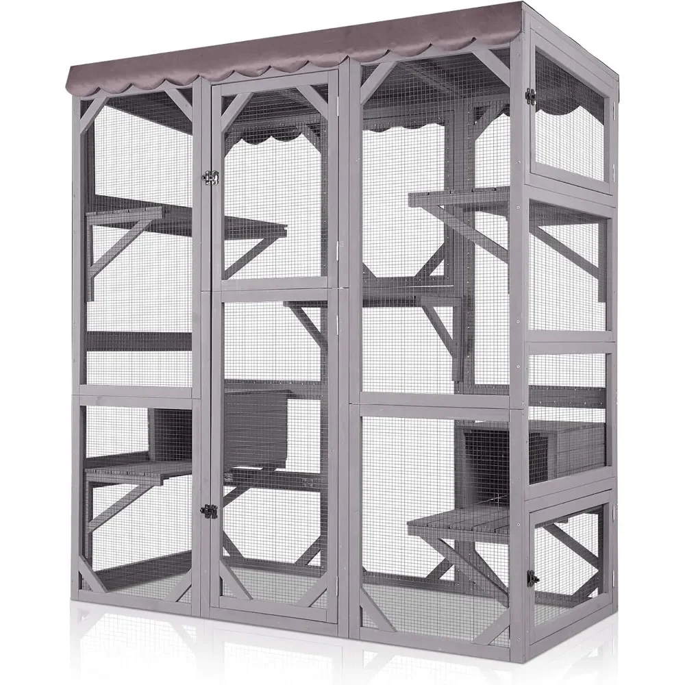 

Catio Large Cat House Outdoor Walk in Outdoor Cat Enclosure Indoor Cage Kitty Condo Playpen with Door, Platform & Small House -