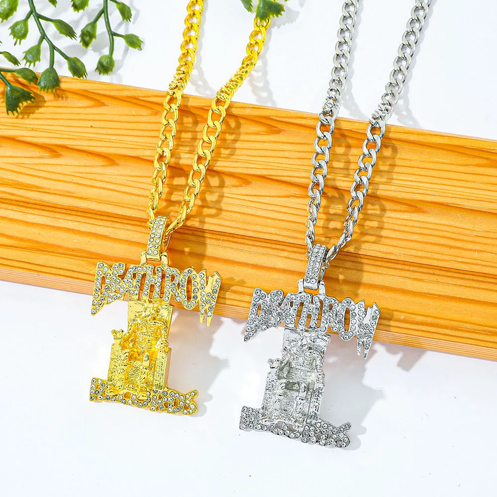 Hip-Hop DEATHROW RECORDS Prisoner Necklace Rhinestone Pendant Couple Necklace with Crystals - view 3
