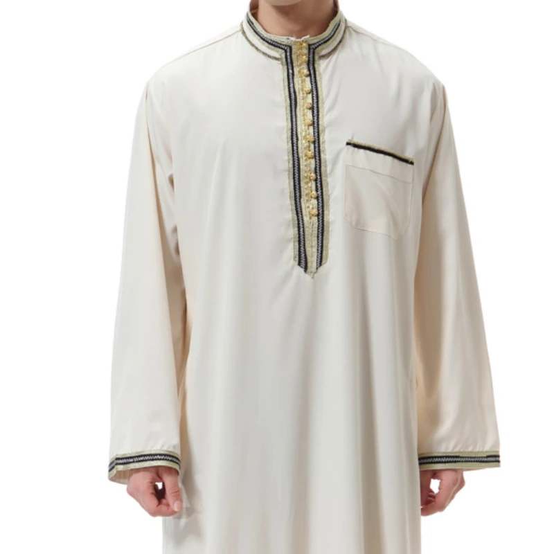 2024 Robe Herren Robe Herren Robe auf Lager Naher Osten Herren Robe mit Applikation und Stehkragen