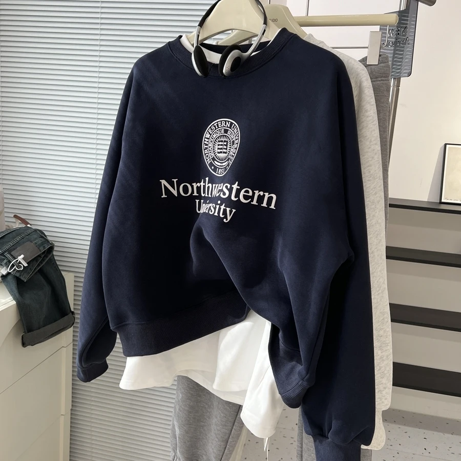 

Thiened Fce round Ne Sweatirt Lazy Sle New Autumn Winter Korean Version Men's Large Size Cotton T-irt