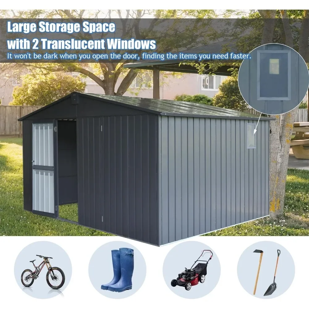 11'x9' Outdoor Metal Tool House with Windows & Galvanized Steel Frame, Backyard Storage Clearance Shed with Waterproof,Garden