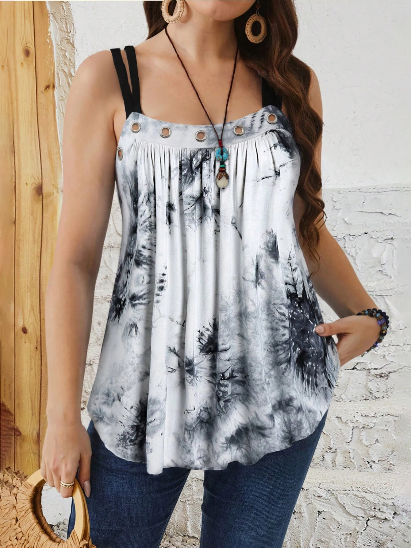 

Plus Size Summer Tie Dye Printed Casual Vest Top Women's Loose Fit Tank Top