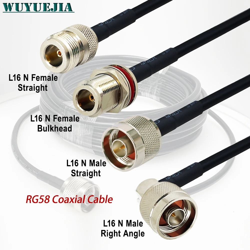 

10CM~30M RG58/U Cable L16 N Type Female Jack or N Male Plug 90° Connector Extension Jumper Pigtail 50 Ohm RG-58 RF Coaxial Cable