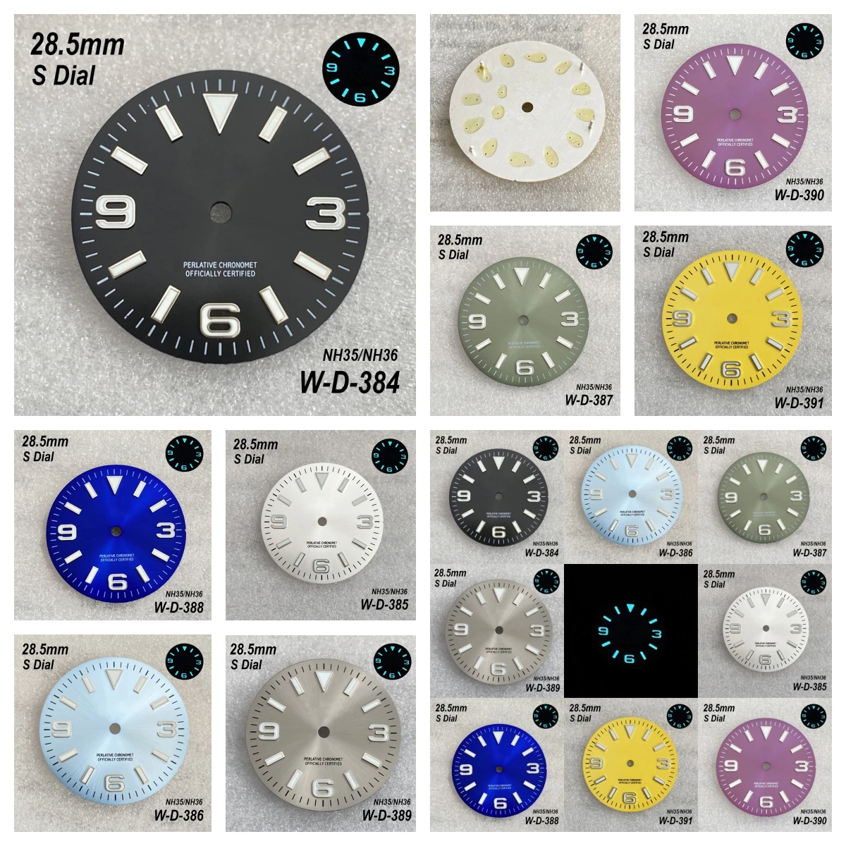 

28.5mm S Logo Sunburst Dial Fit NH35/NH36/4R/7S/8215 Movement Ice Blue Luminous high-Quality Watch Modification Accessories