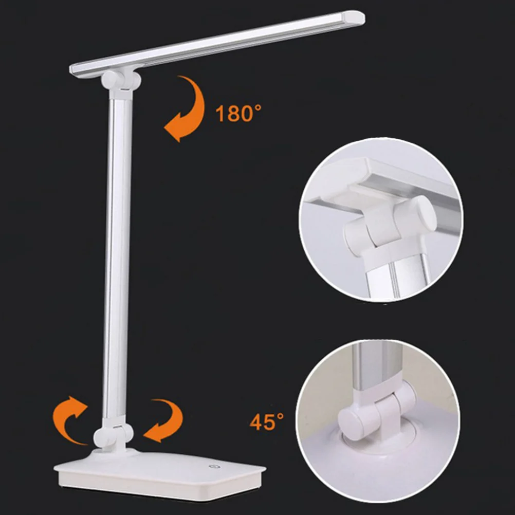 

Silver LED Desk Lamp with Touch Control 3 Brightness Levels Eye Care Foldable Design USB Powered Reading Light for Work Study