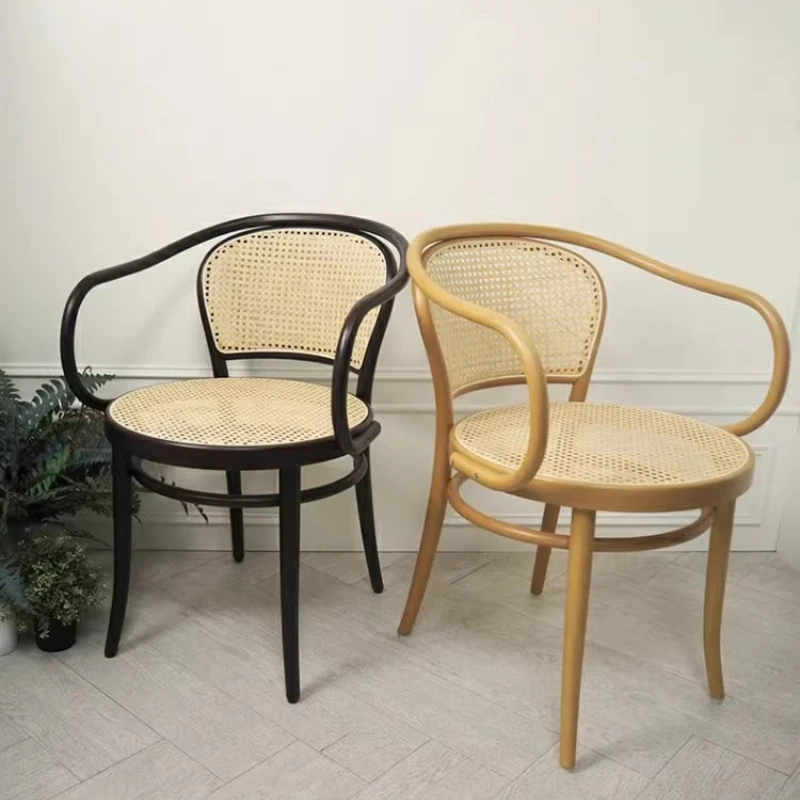 Nordic Solid Wood Dining Chairs Modern Minimalist Restaurant Hotel Rattan Woven Dining Chair Designer Courtyard Home Furniture