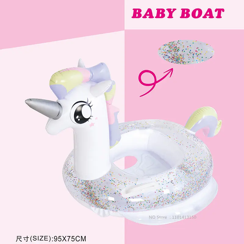 Sequin Inflatable Baby Swimming Ring Kids Flamingo Unicorn Swim Circle with Shade Swimming Pool Float Water Fun Pool Toys Seat