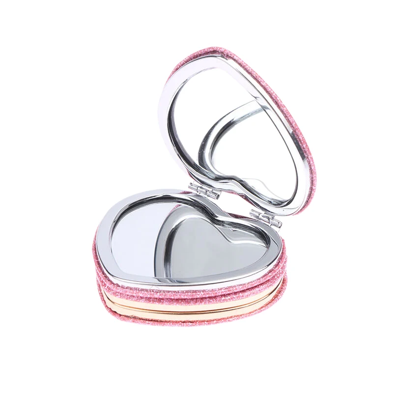 Portable Makeup Mirror Gold Silver Metal Heart Shape Double-Side Pop-Up Pocket Mirror Beauty Cosmetic Mirror