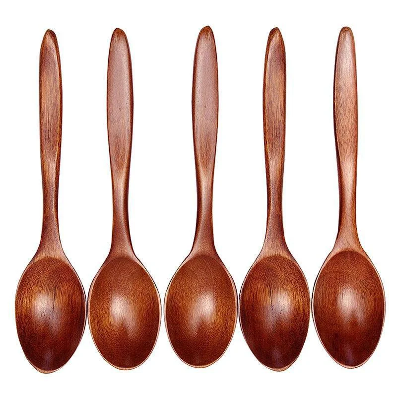 Colher de sopa de madeira de alta qualidade, 5 peças, design simples, utensílio de cozinha durável para cozinhar, servir e utensílios de mesa de jantar em casa