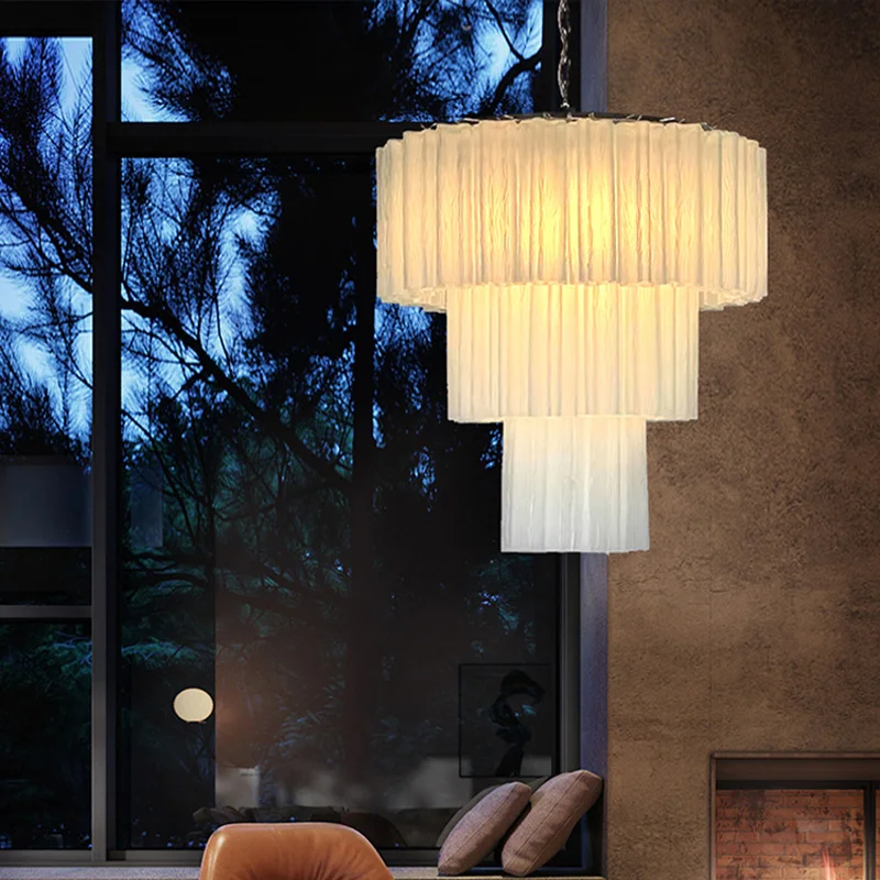 

Scandinavian LED Stainless Steel White Glass Chandelier, Dimmable Home Decor Lighting for Dining Room, Bedroom