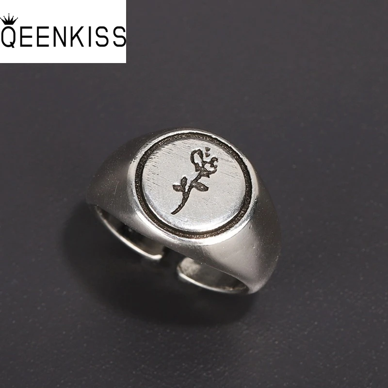 

QEENKISS 925 Sterling Silver Vintage Rose Rings for Women Men Birthday Wedding Party Christmas Bride Groom Girl Boy Gifts RG7079