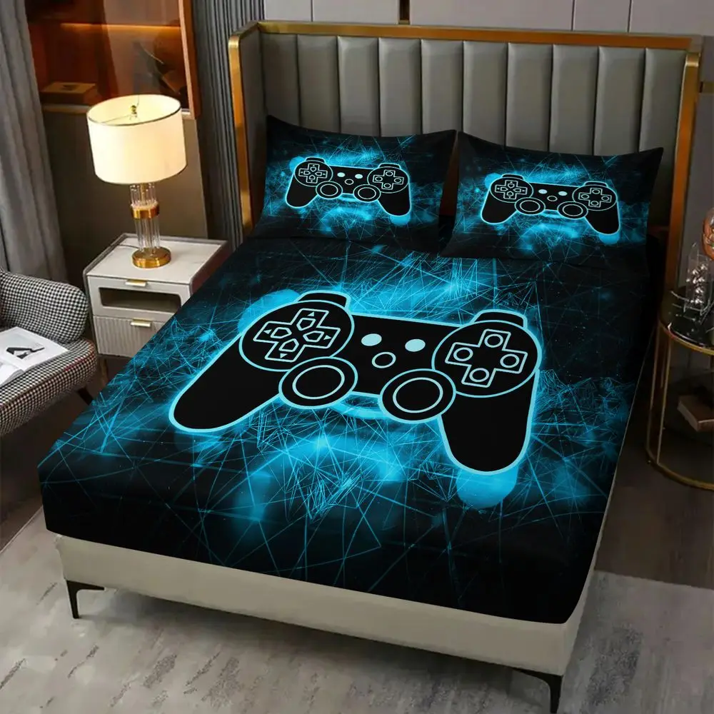 Neon Cyber Gaming Controller Print Fitted Sheet Set Bed Sheets Set Bedding Set Soft Breathable Bedding for Gamer Bedroom Teens view 6