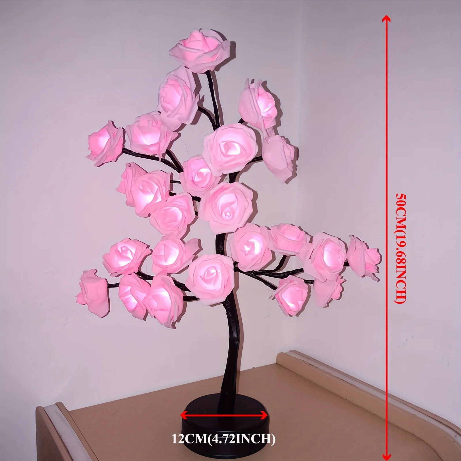 Battery USB Operated DIY Artificial Rose Flower Tree Lamp LED Tabletop Bonsai Tree Light Decoration for Valentine\'s Day Home