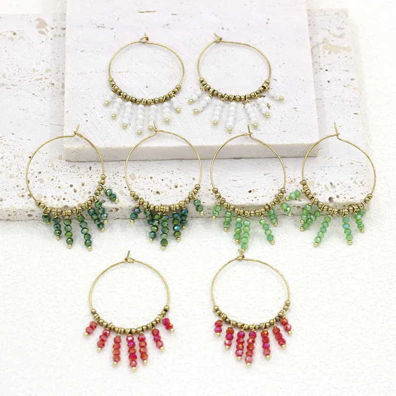 Trend Street Shooting Color Crystal Beads Tassels Female Earrings Stainless Steel Gold-plated Earrings For Women Popular Jewelry