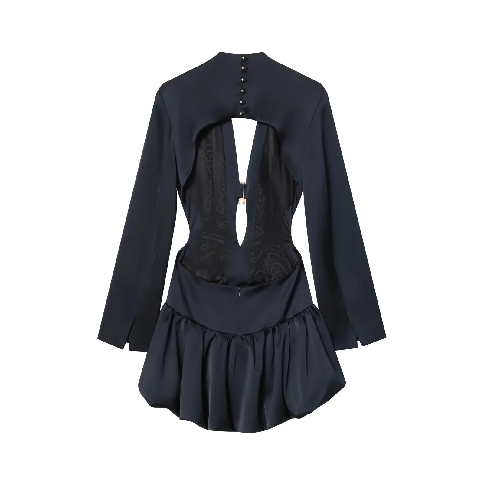 2025 امرأة الموضة الأوروبية والأمريكية نمط الخريف جديد زر فستان بكم طويل شيك عارية الذراعين تنورة صغيرة Vestidos Mujer #2