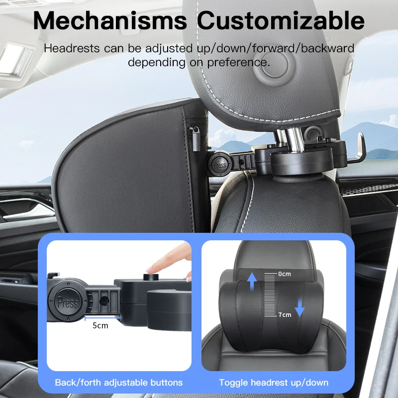 Leather Car Seat Headrest Cushion Multi-Function Memory Foam Car Neck Pillow Adjustable Car Headrest Pillow Auto Accessories