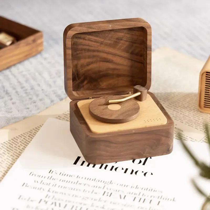 Record Player Music Box High End Solid Wood Wooden Phonograph Music Box Gift for Boyfriend and Girlfriend