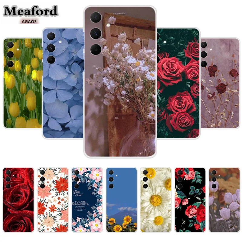 Colour Floral Phone Case for Samsung A05 A15 Clear Soft Case Silicone TPU Cover for Samsung Galaxy A25 A35 A55 Protective Funda