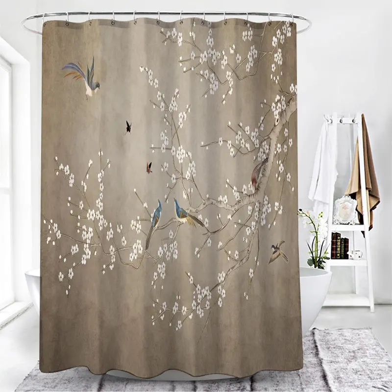 Chinese ink landscape style shower curtain scenic pattern Waterproof Fabric bath curtain washable Bathroom curtains Multi Size