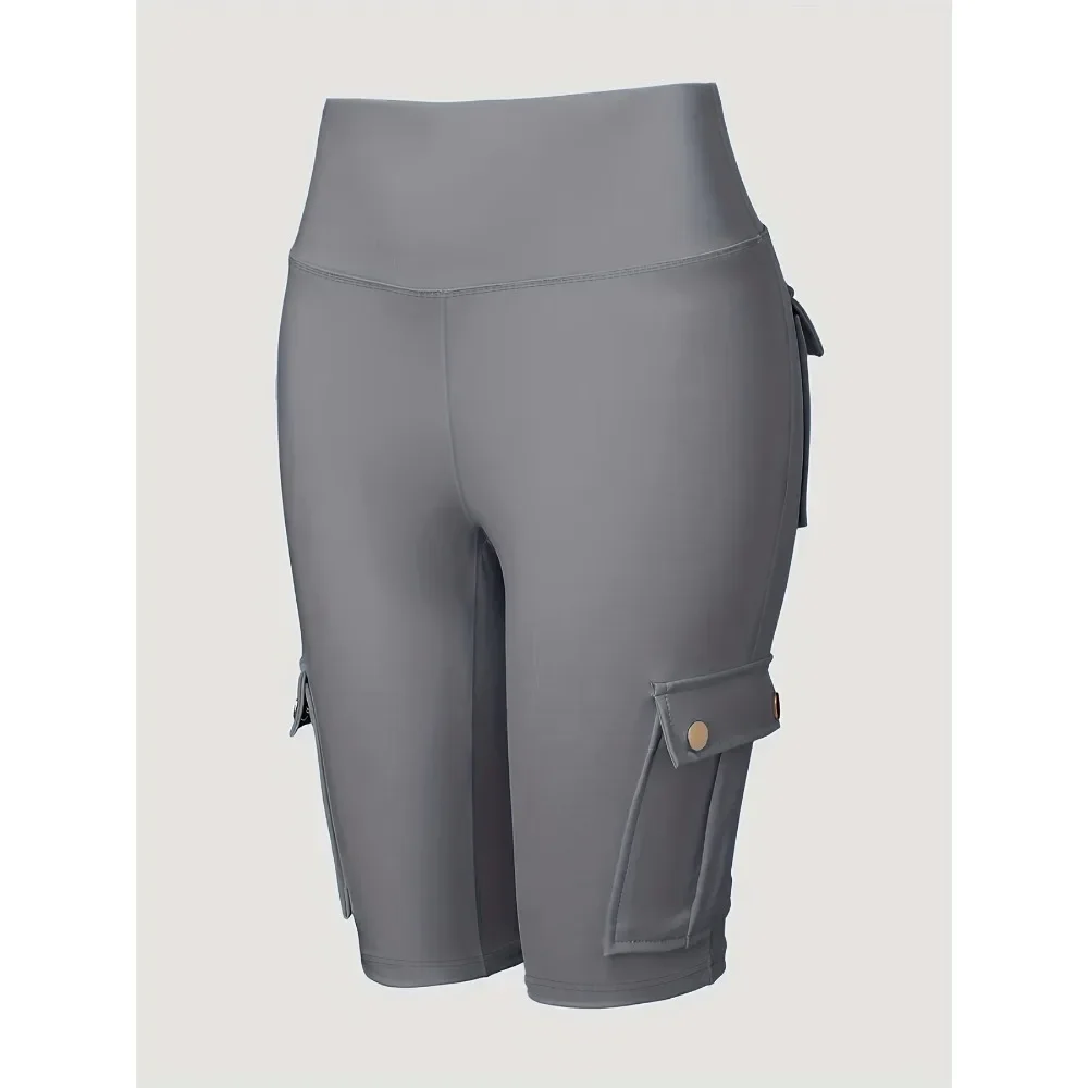 

Женские шорты с карманами размера плюс 1XL-5XL, повседневные однотонные леггинсы-карго