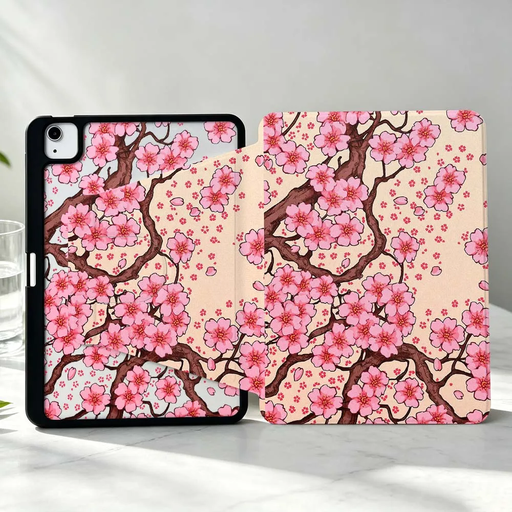 Beautiful Cherry Blossoms For iPad Pro Air mini 6 5 4 12th M5 M4 M3 M2 A16 A17Pro 360° Rotation Stylus Storage Tablet Case